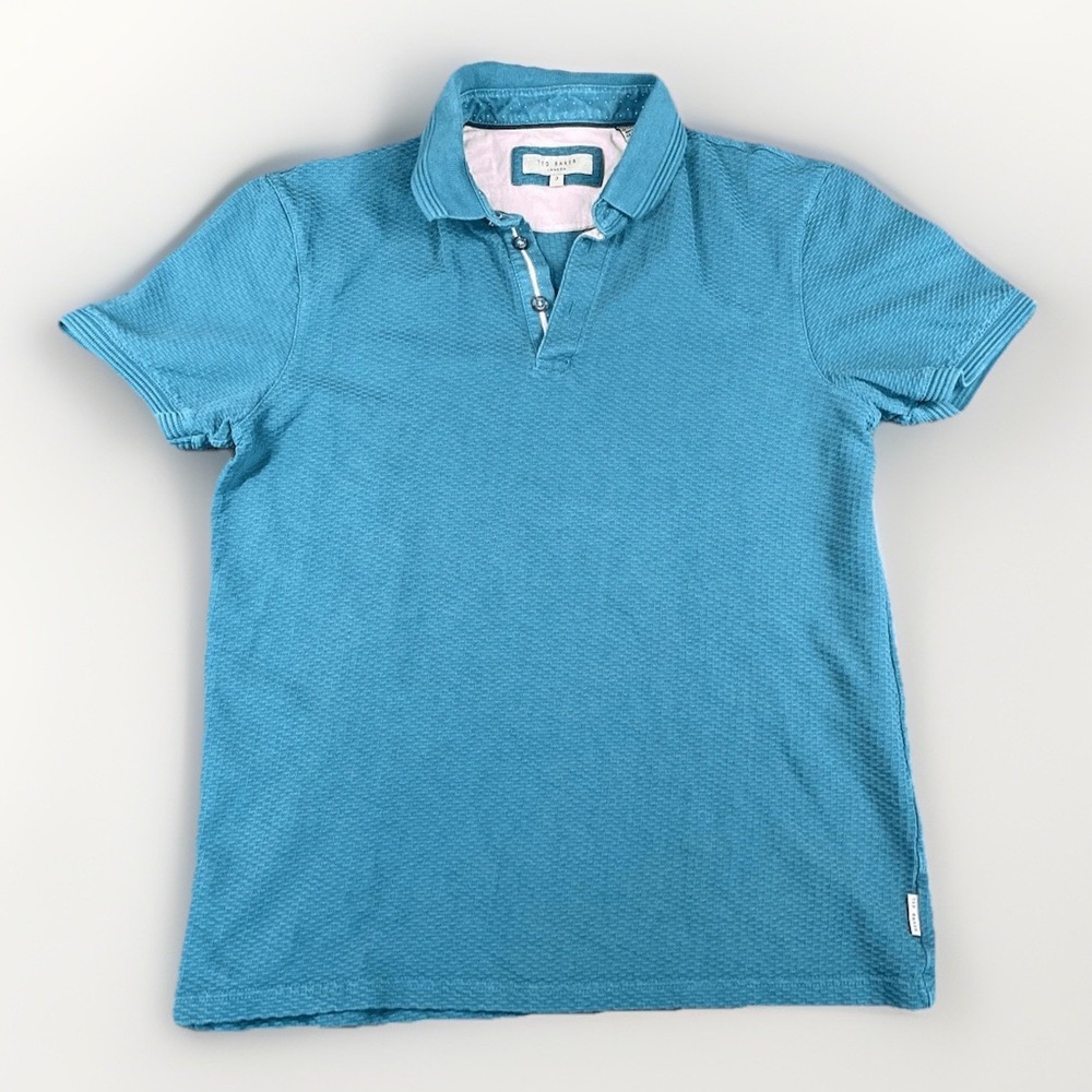 Ted Baker London Polo Shirt Men M Blue Textured Preppy Spring Summer Casual